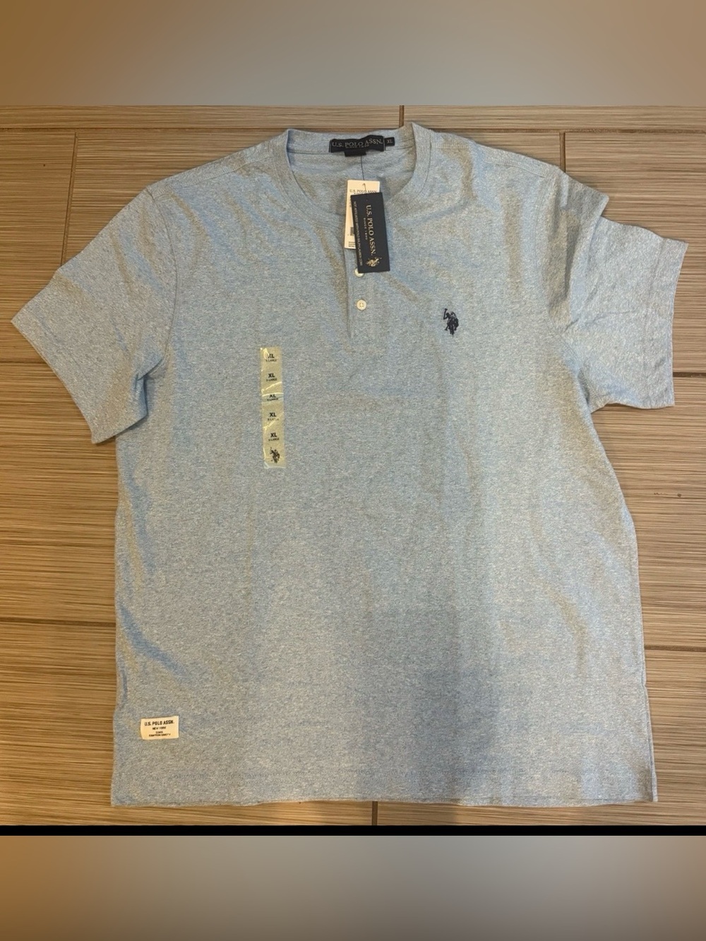 U.S. Polo Assn. Men’s Henley T-Shirt XL Light Blue Heather Logo Cotton NWT
